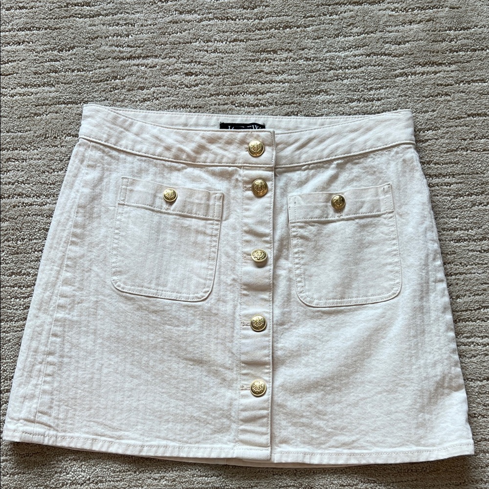 J. Crew Cream Button-Front Mini Skirt with Gold Buttons